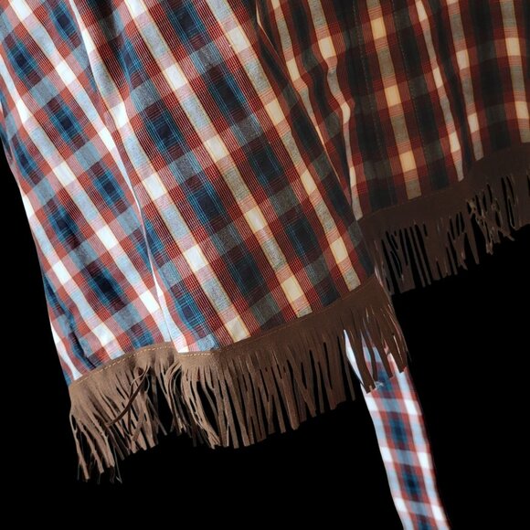 Plaid Halter Apron Cowgirl Country Girl  Top With Fringe Hem & Tie Back - Picture 2 of 15